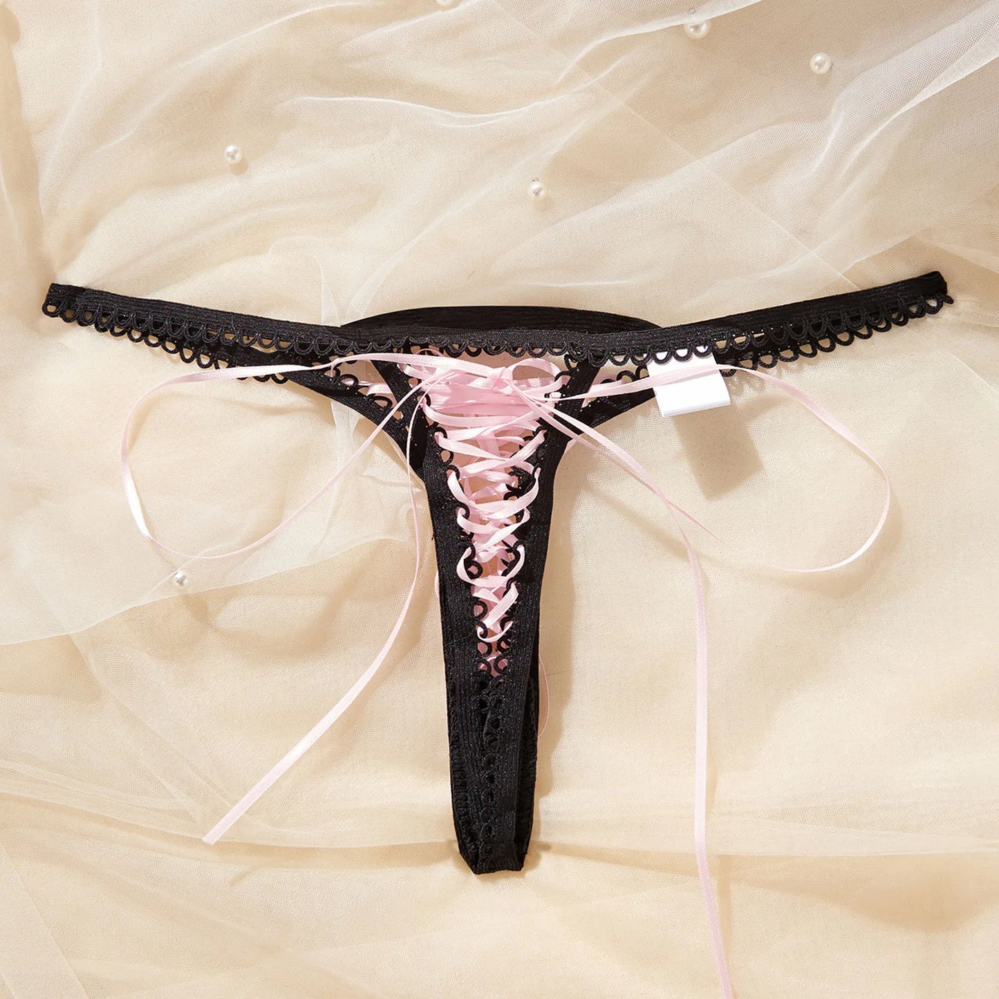 Ladies Super Sexy Lace up Thongs Lingerie Black Strap Crochet Trim Pink Bandage Lace up Panties Sexy Exposed Erotic G-Strings