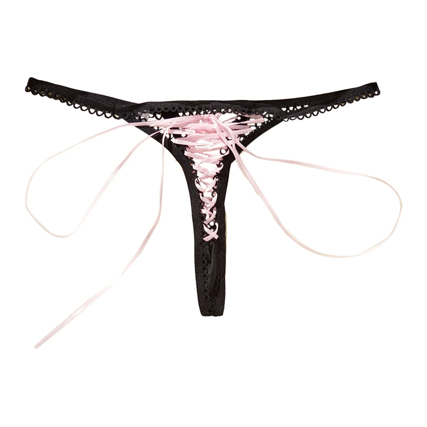 Ladies Super Sexy Lace up Thongs Lingerie Black Strap Crochet Trim Pink Bandage Lace up Panties Sexy Exposed Erotic G-Strings