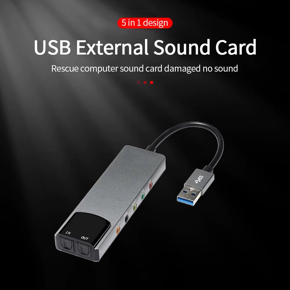 6-In-1 USB External Optical Sound Card Multifunction Audio Converter Adapter for Notebook Aluminium Sound Card