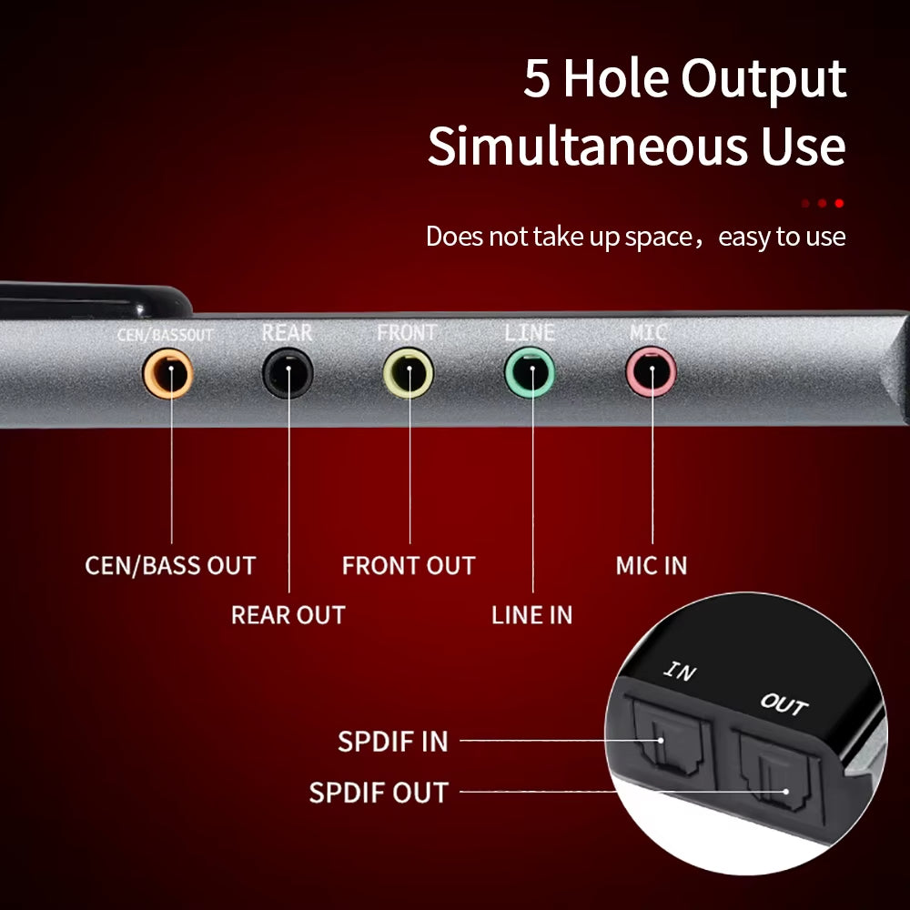 6-In-1 USB External Optical Sound Card Multifunction Audio Converter Adapter for Notebook Aluminium Sound Card