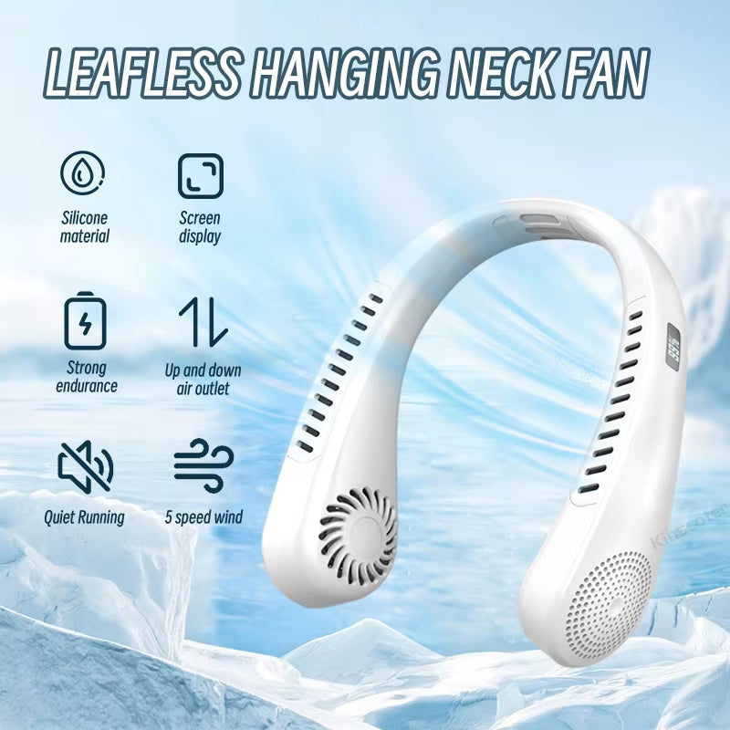 Hanging Neck Fan Portable Air Conditioner USB 2000Mah Rechargeable Air Cooler 3 Speed Outdoor Electric Fan with Power Screen