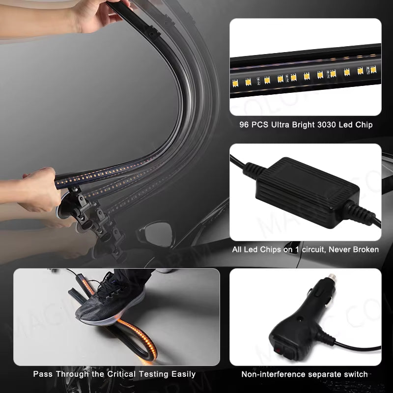 96 LED Strobe Lights for Emergency Flash Warning Lamp Windshield Bar 3030 Beads Red Blue Amber White Green Car Light Assembly