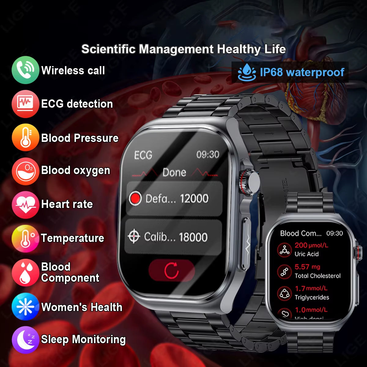 AMOLED Smart Watch ET585 Men ECG Blood Compositoin Health Monitoring Bluetooth Call Women Sports Fitness Tracker Smartwatch